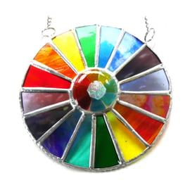 Summer Solstice Rainbow Burst Suncatcher Stained Glass Handmade 037