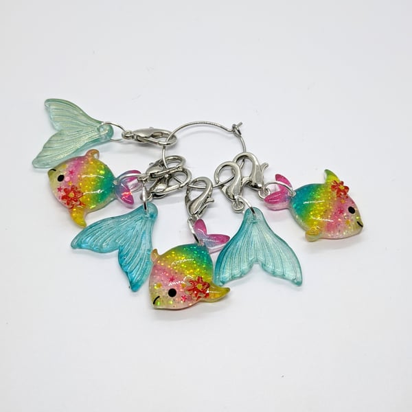 Set of six stitch markers rainbow fish and mermaid's tails 019