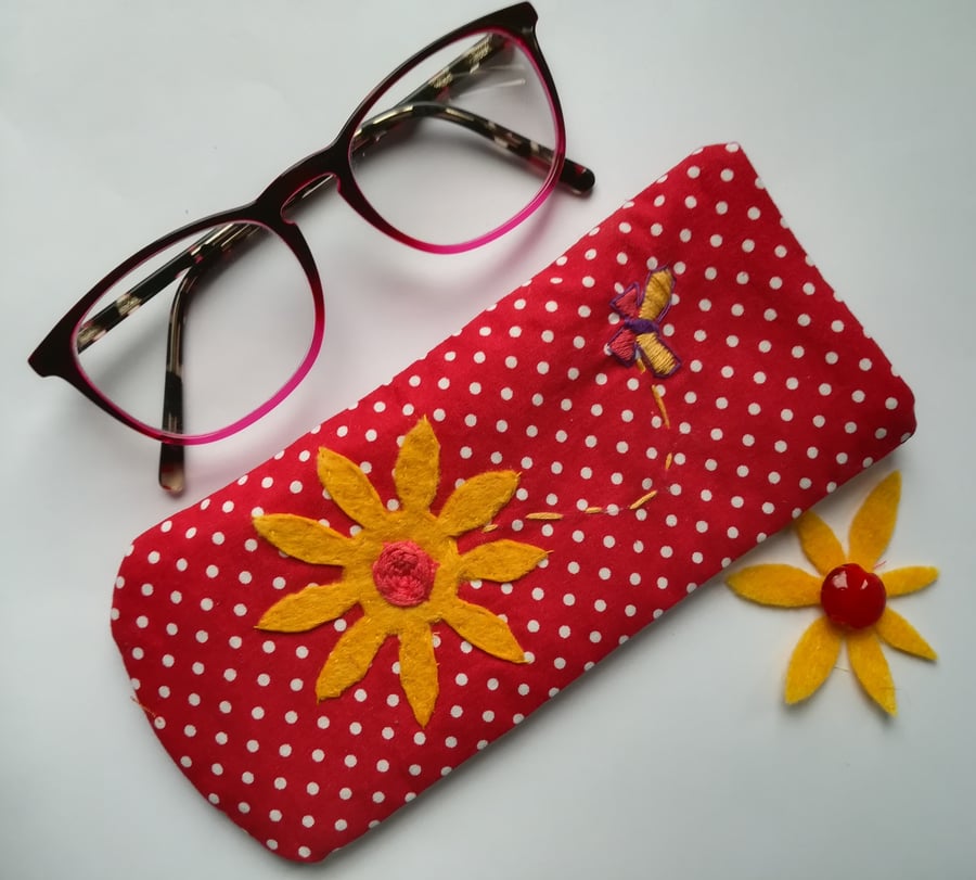 Glasses Case: Red Polka Dot, Yellow Sunflower & Butterfly 
