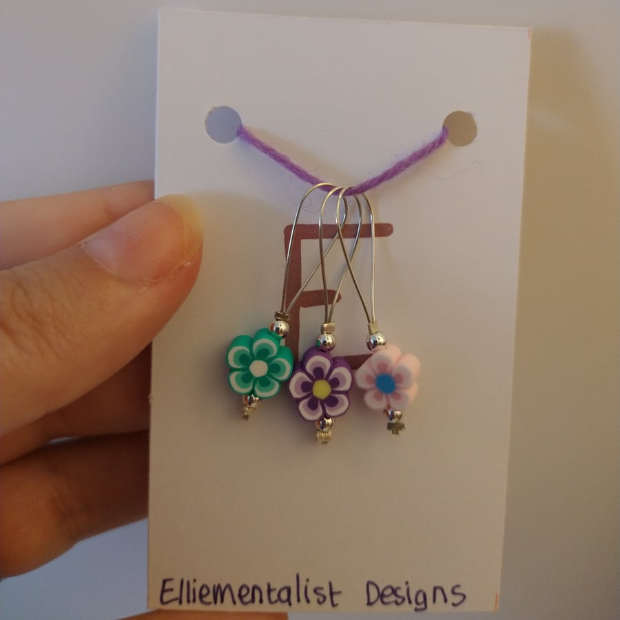 Set of 3 Floral Stitch Markers 