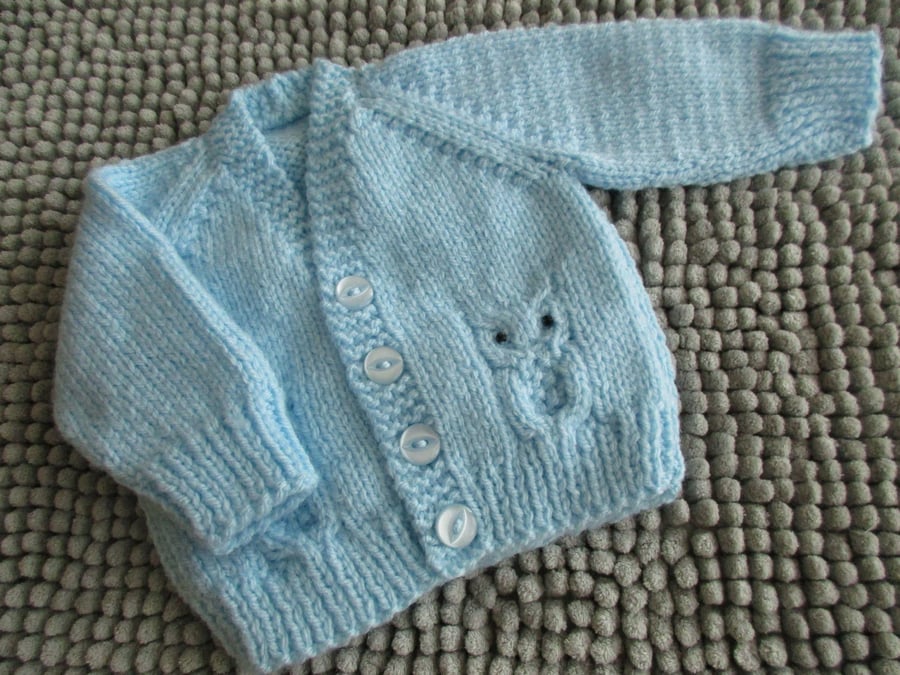 14" Newborn Baby Boys Owl Cardigan