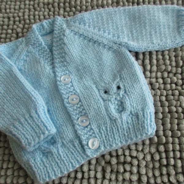 14" Newborn Baby Boys Owl Cardigan