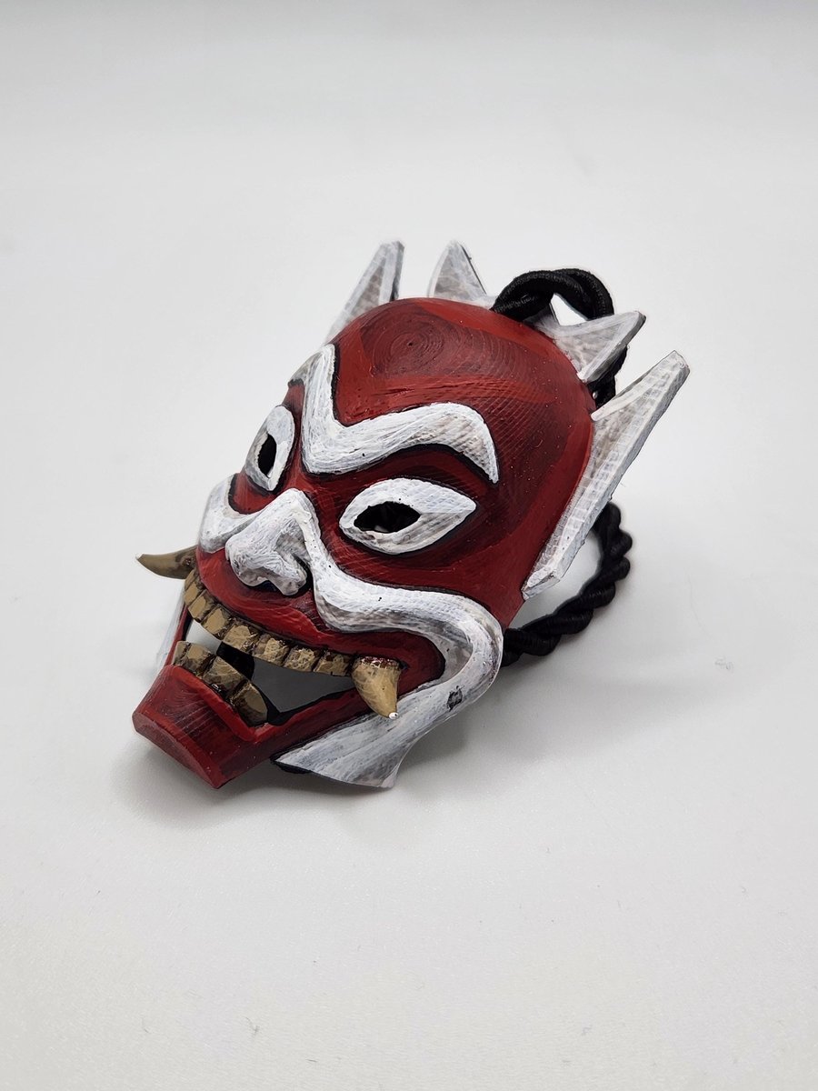 3D Printed Samurai Hannya Mask Rearview Mirror Charm Hand-Painted Car Interior D