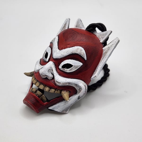 3D Printed Samurai Hannya Mask Rearview Mirror Charm Hand-Painted Car Interior D