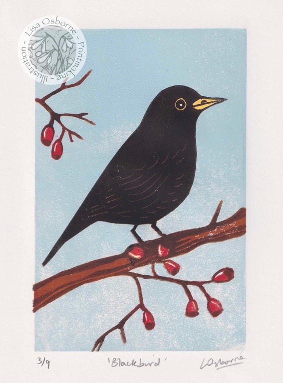 Blackbird - original linocut