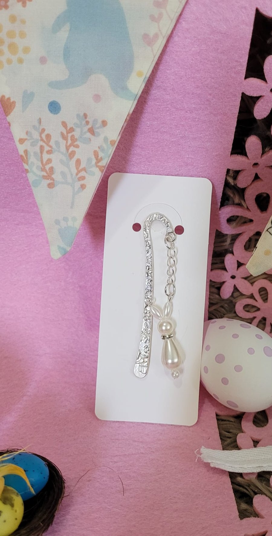 Easter Themed Metal Bookmark - White Bunny