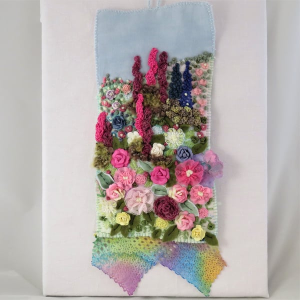 SALE Profusion of Flowers Textile Hanging - Mixed media 
