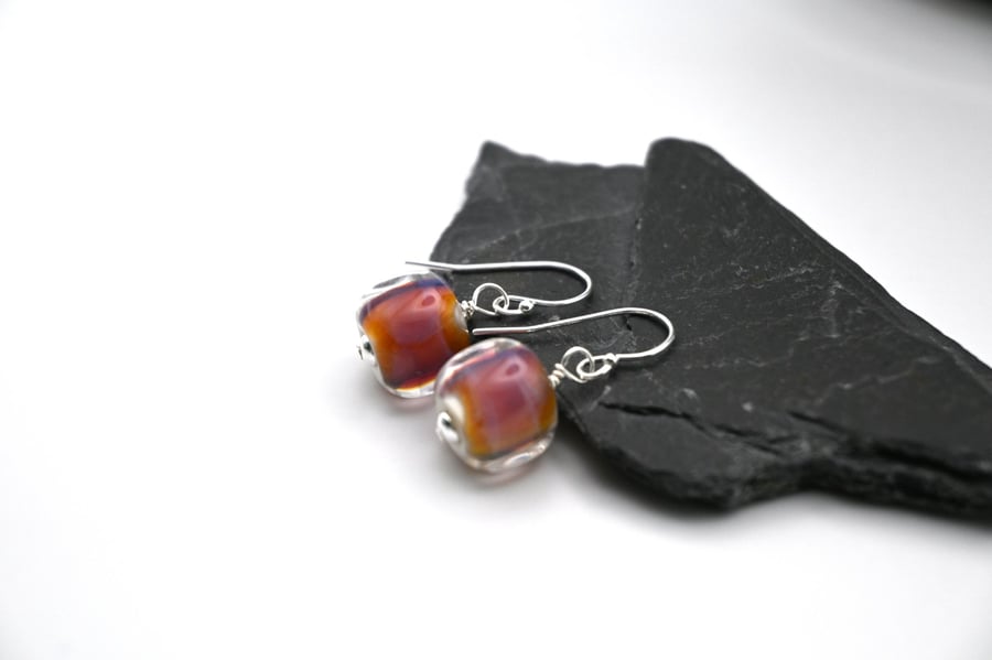 lampwork glass dark topaz nugget earrings