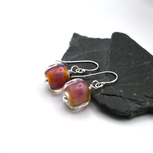 lampwork glass dark topaz nugget earrings