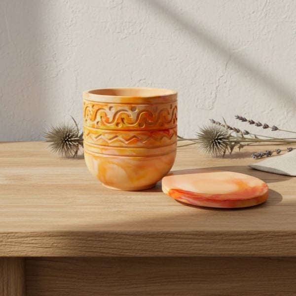 Sunrise Marbled Wave Pattern Adorned Lidded Jewellery Box