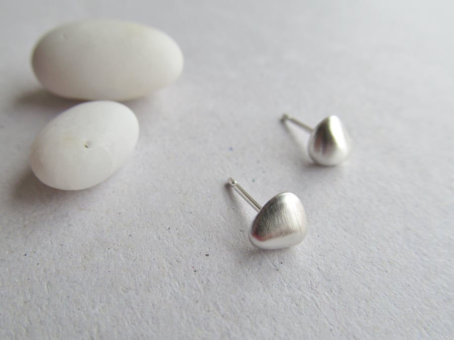Tiny Solid Silver Pebble Studs
