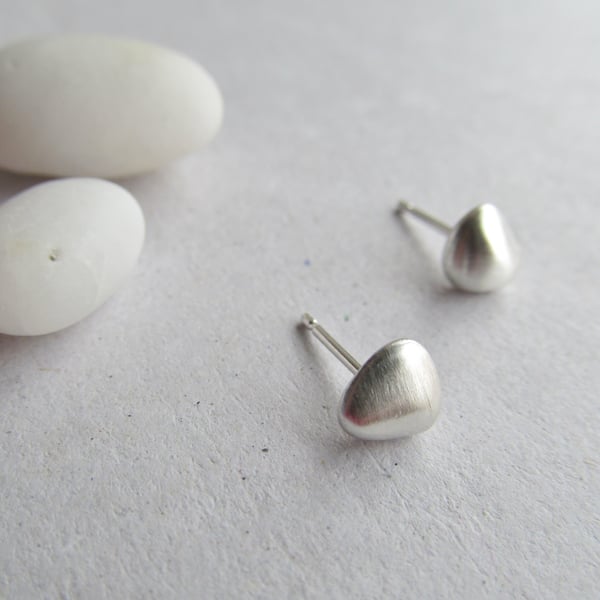Tiny Solid Silver Pebble Studs