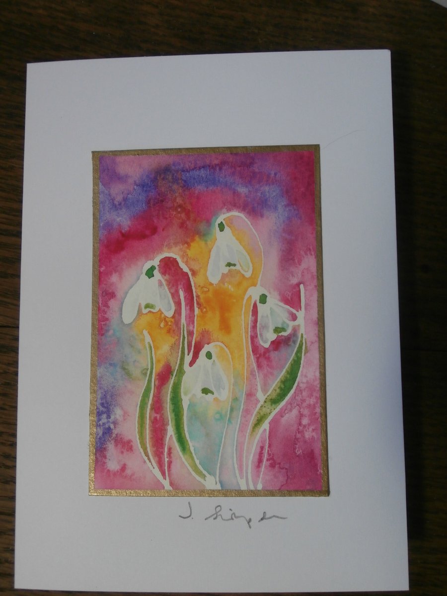 Hand painted Snowdrops watercolour card. Mother's day card, Birthday card.