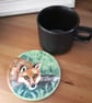 Wooden Coaster handpainted with a Red Fox - Image 1