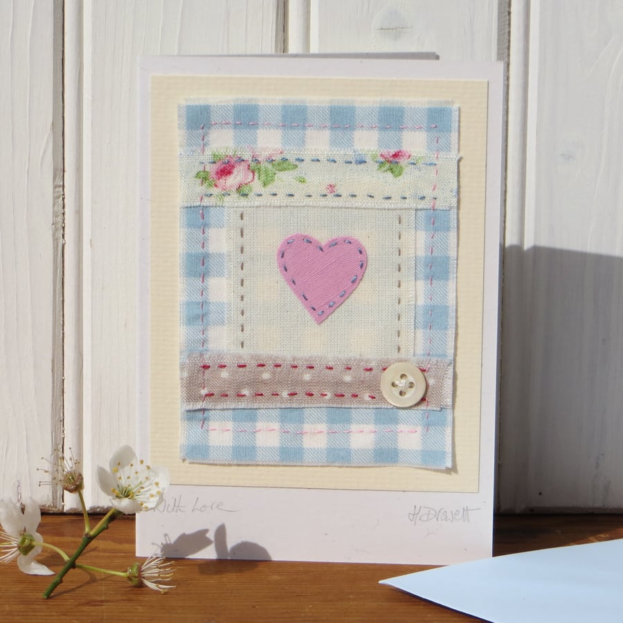 Hand-stitched little heart card with vintage mother of pearl button - so pretty!