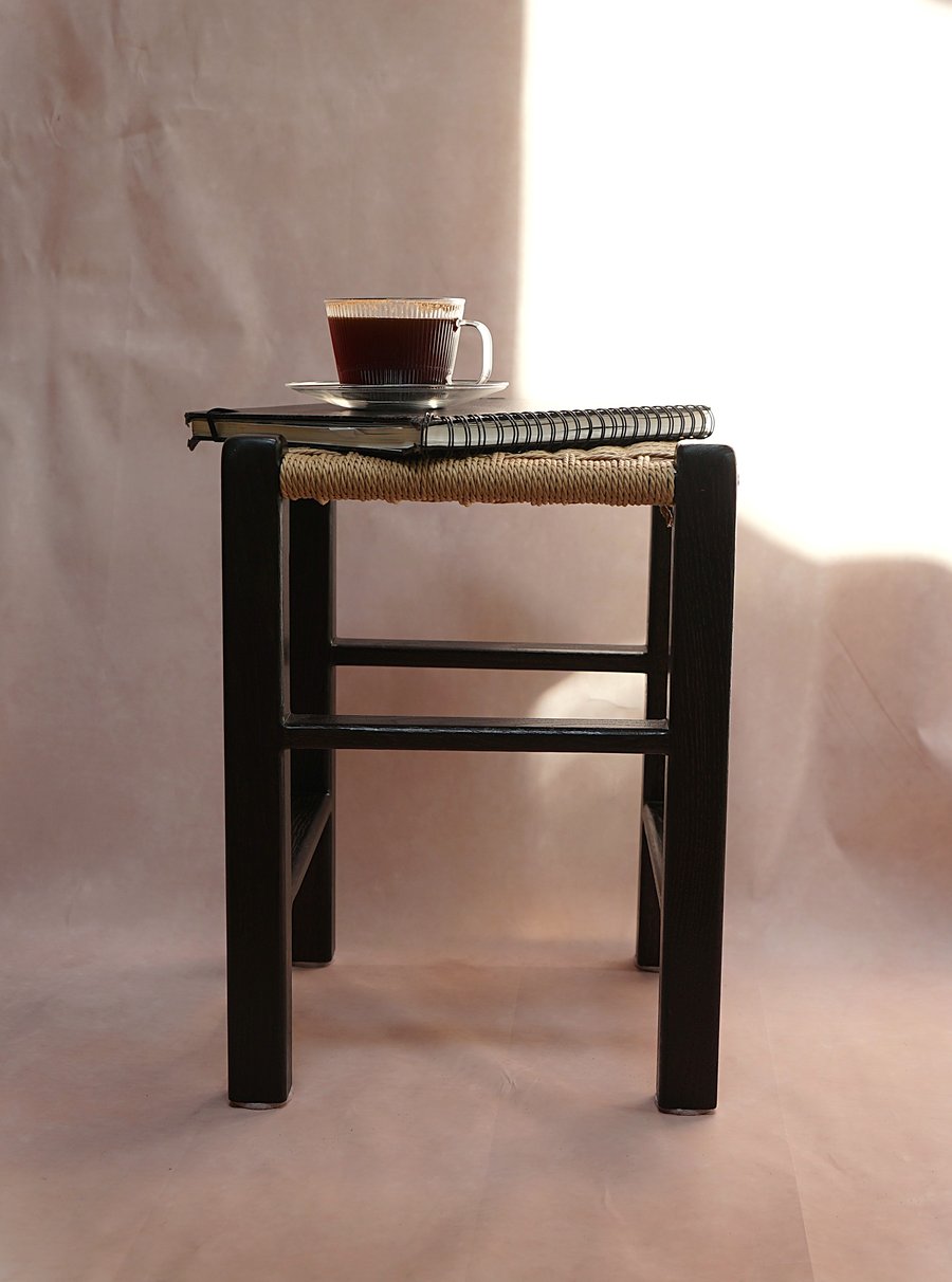 Black Oak Stool – Handmade Solid Wood Seat with Danish Cord - Luxury 