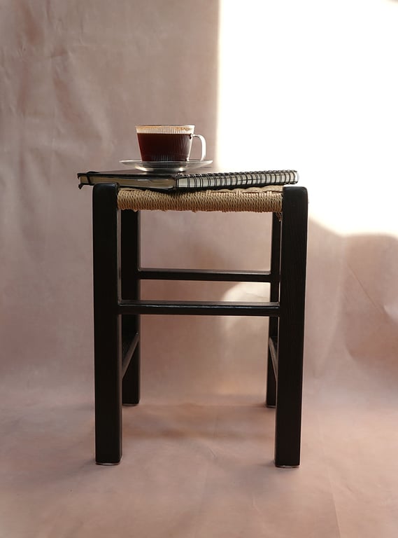 Black Oak Stool – Handmade Solid Wood Seat with Danish Cord - Luxury 