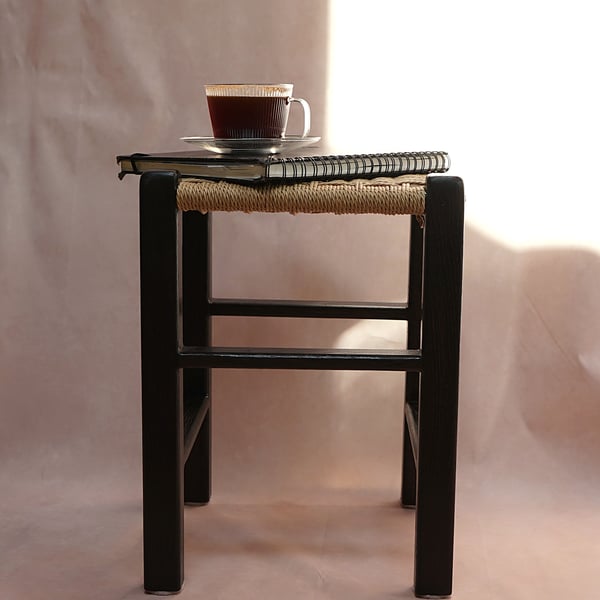 Black Oak Stool – Handmade Solid Wood Seat with Danish Cord - Luxury 