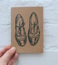 Brogues shoes greeting card , Linoprinted, recycled card. - Image 5