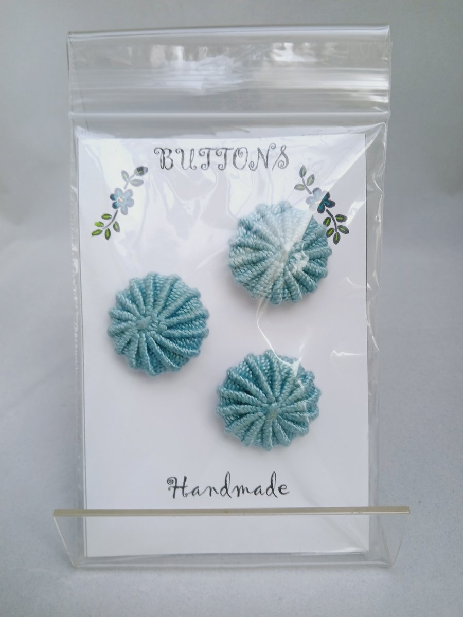 Buttons Teal Blue 30mm Handmade Embroidered Yorkshire Style