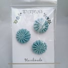 Buttons Teal Blue 30mm Handmade Embroidered Yorkshire Style