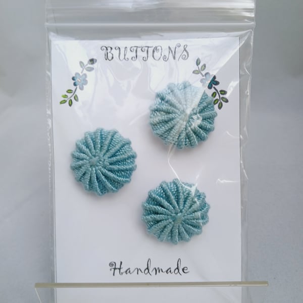 Buttons Teal Blue 30mm Handmade Embroidered Yorkshire Style