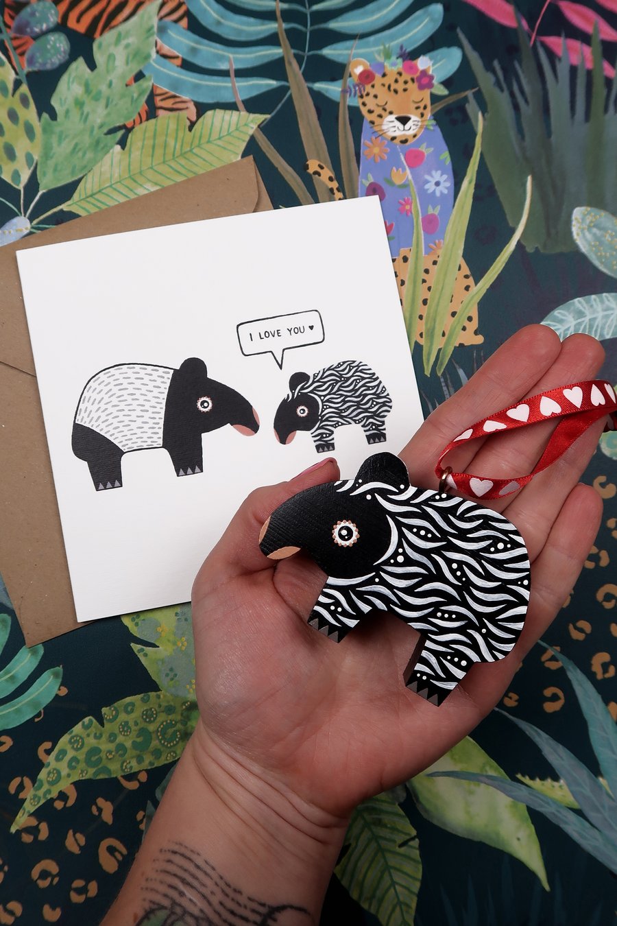 malayan tapir card and ornament gift set, I LOVE YOU gift set