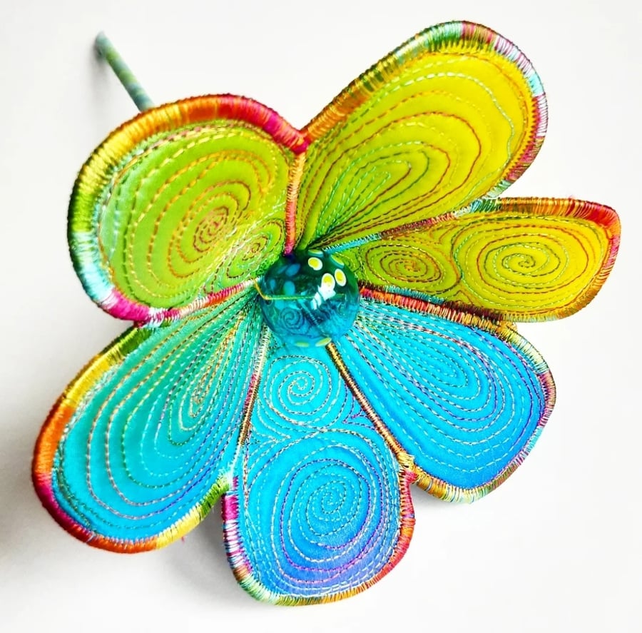 Flower Blue Textile Art Flower