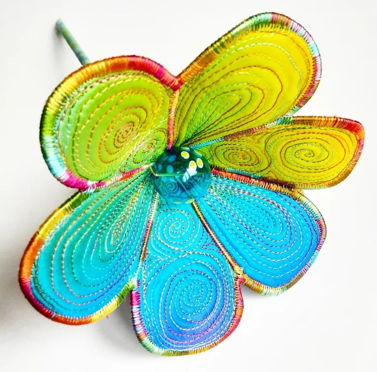 Flower Blue Textile Art Flower