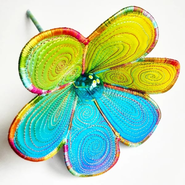 Flower Blue Textile Art Flower