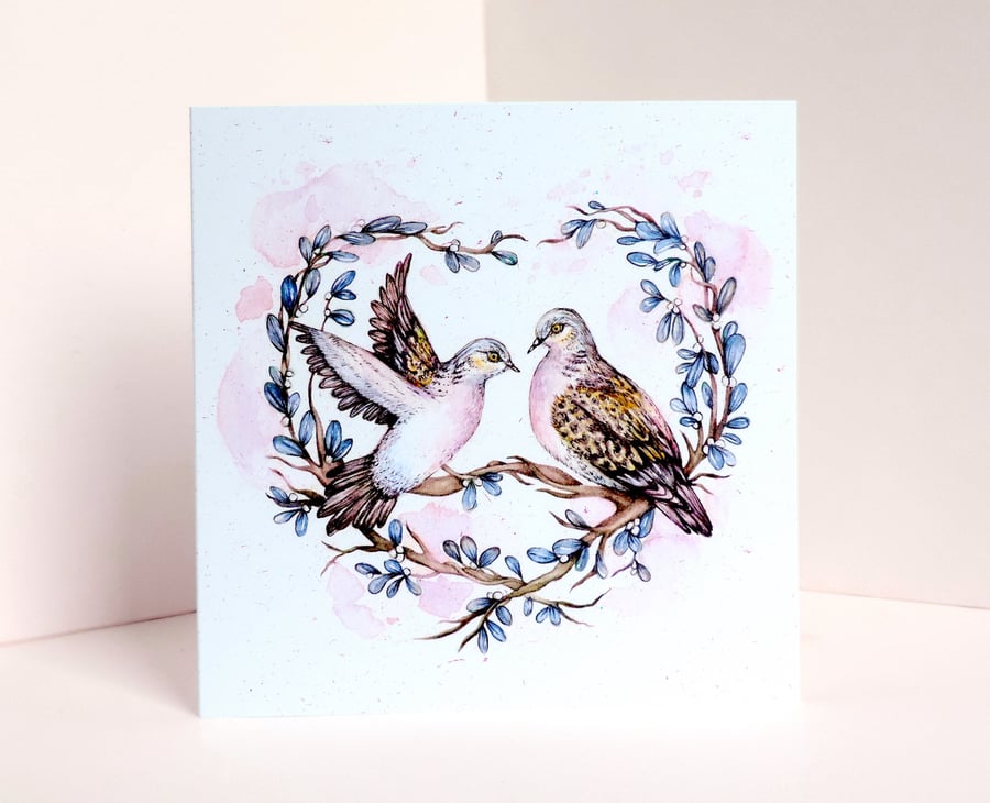 Love Doves Greetings Card, Recycled Bird Wedding Card, Couples Anniversary