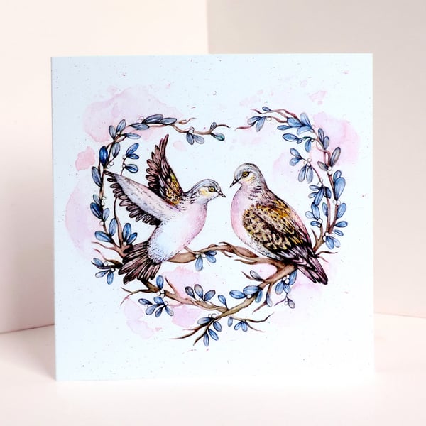 Love Doves Greetings Card, Recycled Bird Wedding Card, Couples Anniversary