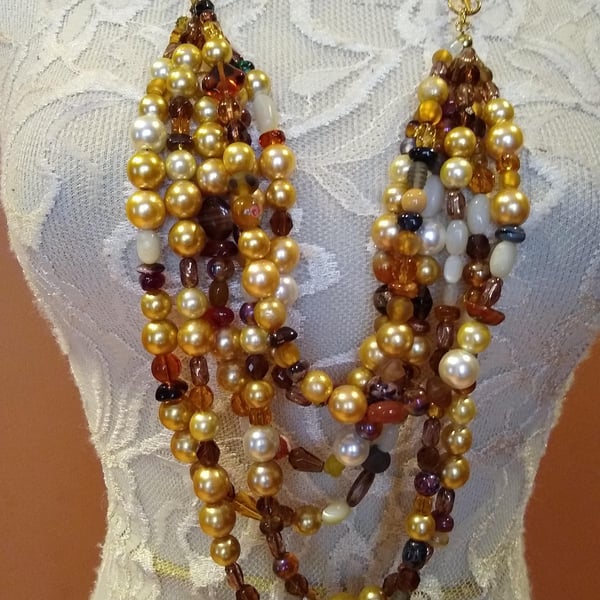 Crystal Pearl Crystal Multi-Strand Statement Necklace Handmade