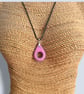 Pink Marbled Glasses Holder Necklace with Black Waxed Cord