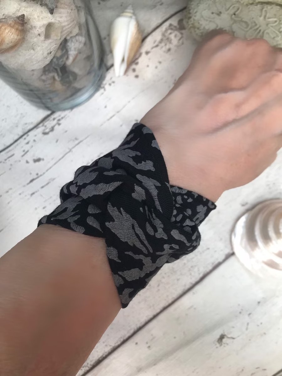 Black Twist wrist cover bracelet , tattoo covering for wrist, black bracelet, 