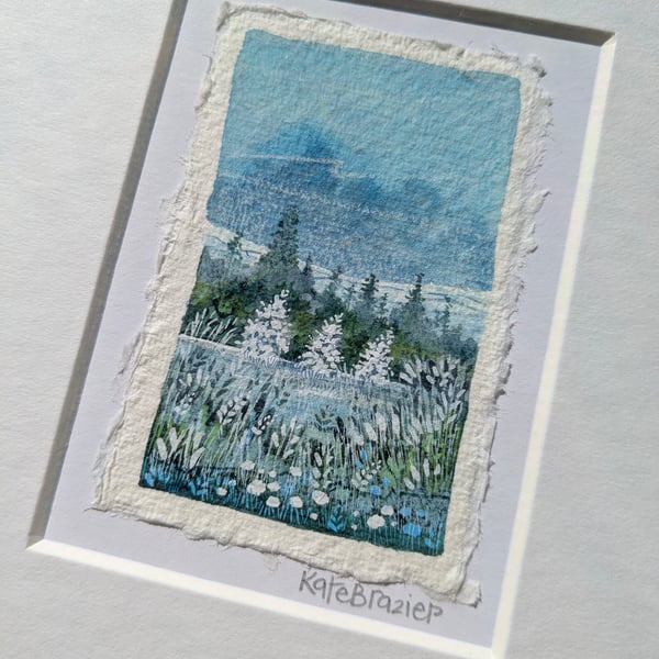Three Winter Trees - Original miniature. A5 Mounted