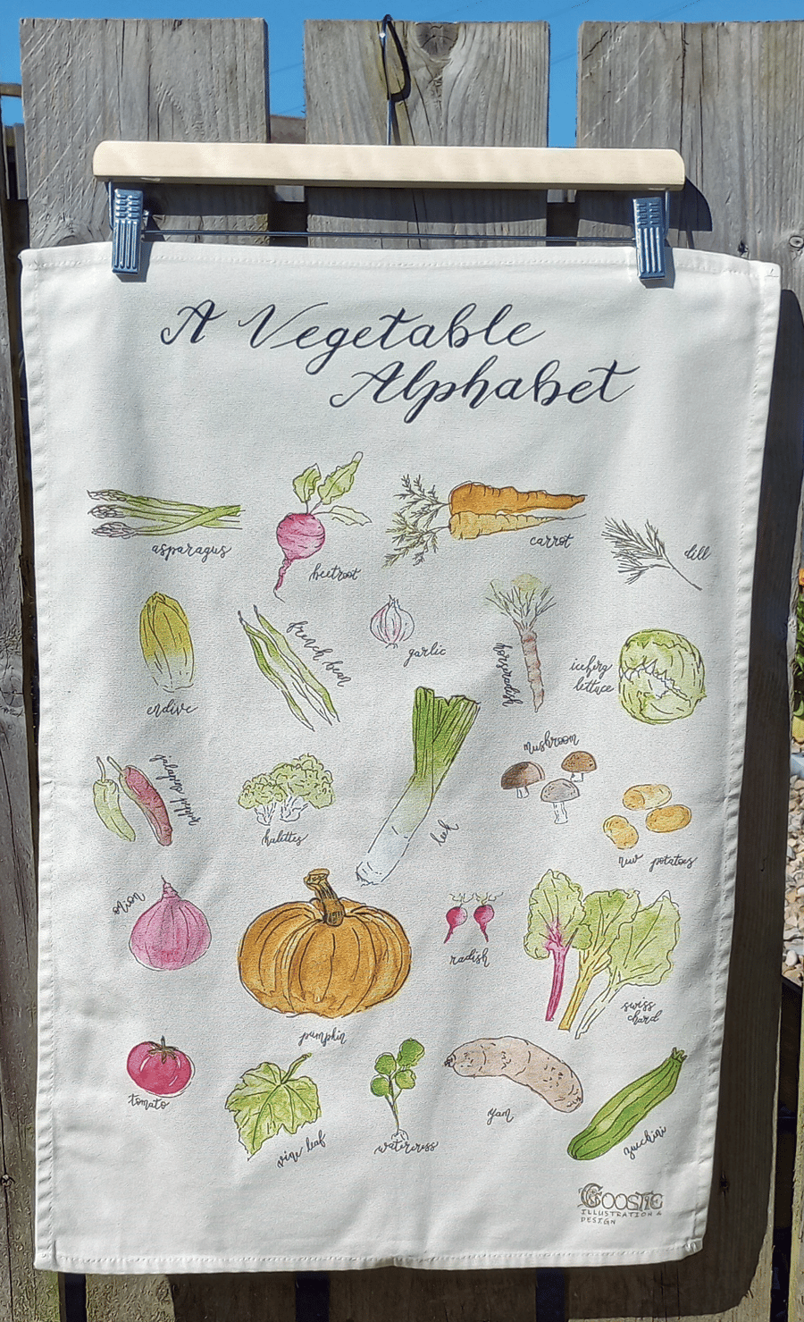 An Illustrated Vegetable Alphabet 100% Organic Cotton Tea Towel