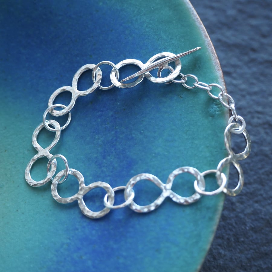 Bracelet, silver link bracelet with hammered texture, hallmarked silver