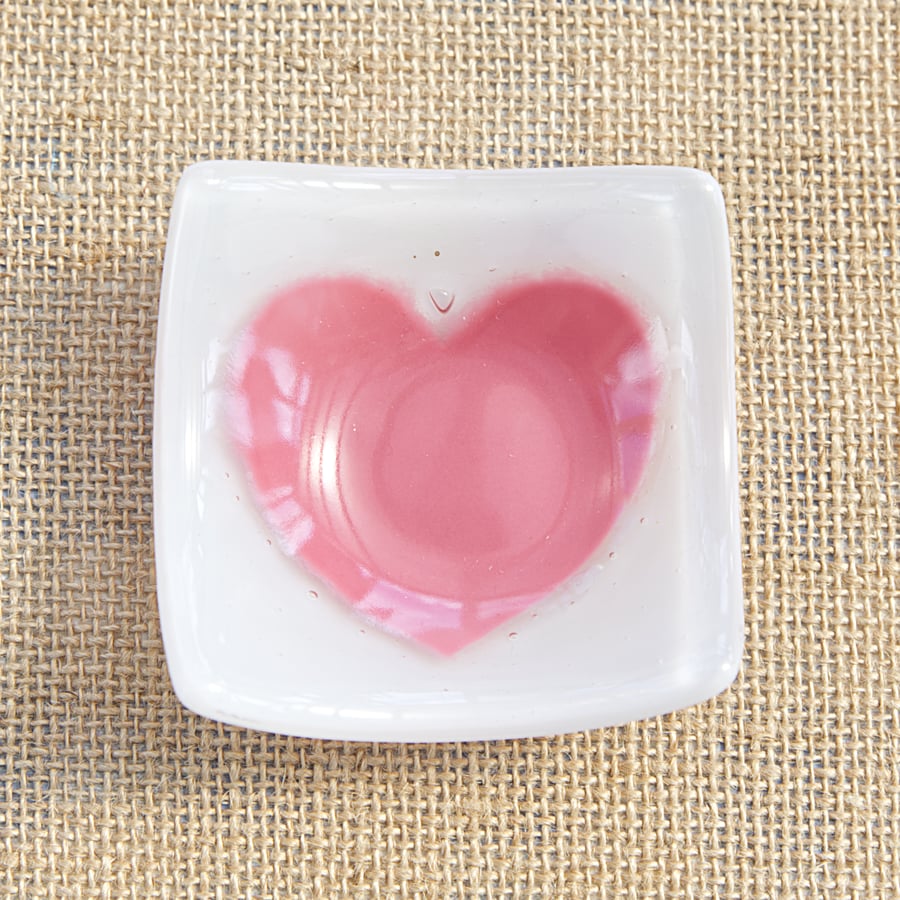 Cute Pink Heart Mini Bowl Ring Dish Love Heart Trinket Dish