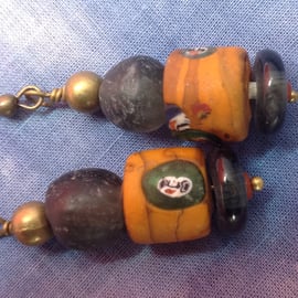 Chunky beaded earrings with face beads from Nepal and Africa 