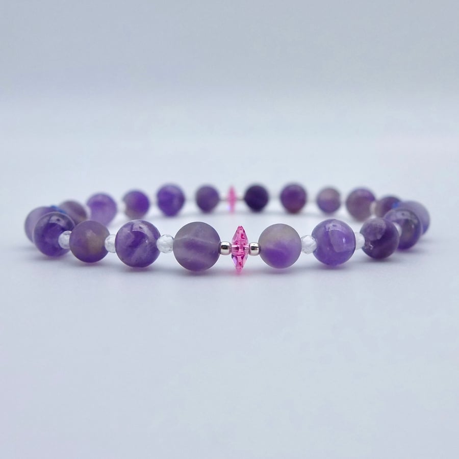 Amethyst & White Quartz Bracelet, February Birthday, Anniversary, Gifts For Her