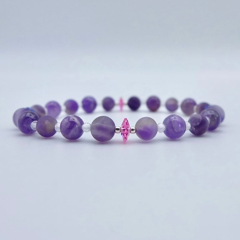 Amethyst & White Quartz Bracelet, February Birthday, Anniversary, Gifts For Her
