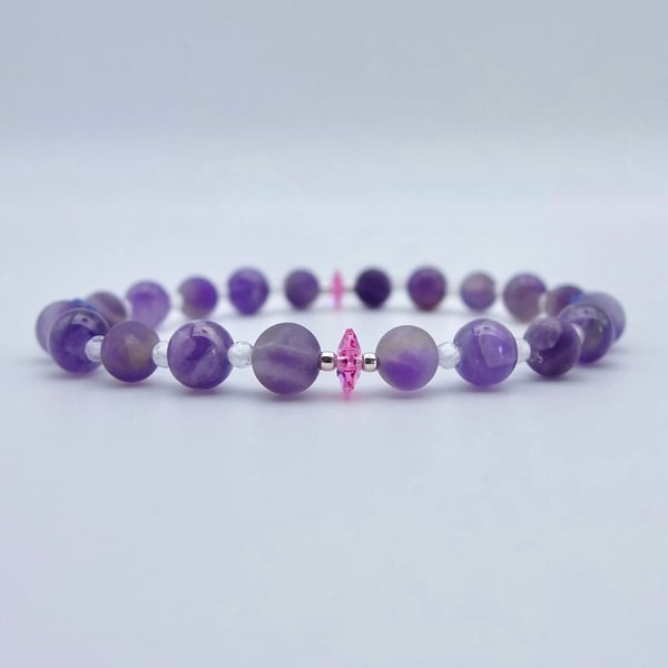 Amethyst & White Quartz Bracelet, February Birthday, Anniversary, Gifts For Her