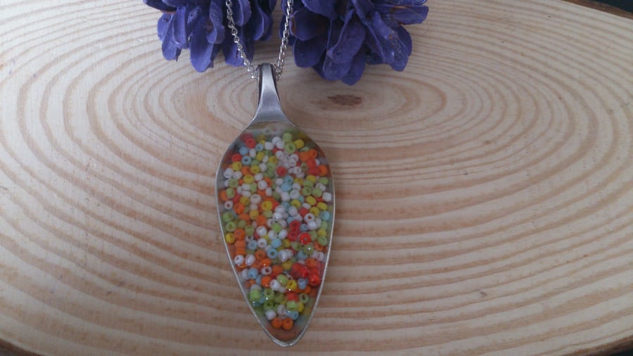 Silver Plated Grapefruit Spoon with Seed Beads Necklace