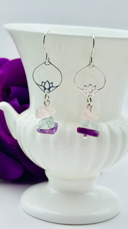 Fluorite & Sterling Silver Moroccan Lamp Charm Earrings
