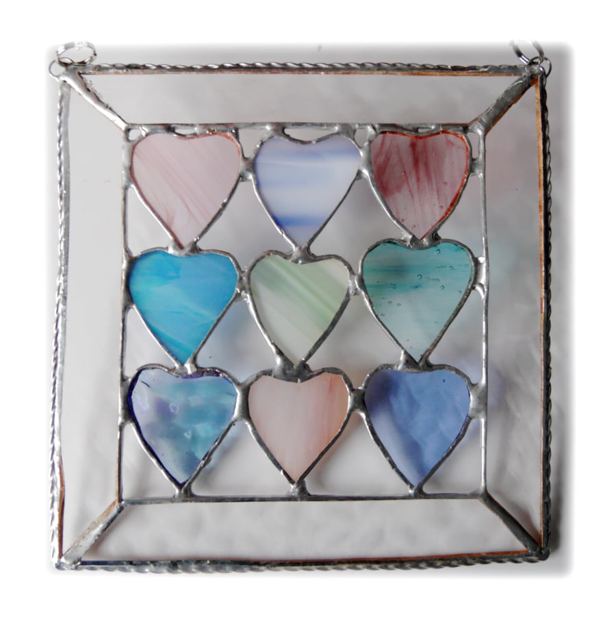 9 of Hearts Suncatcher Stained Glass Framed 014 Pastel