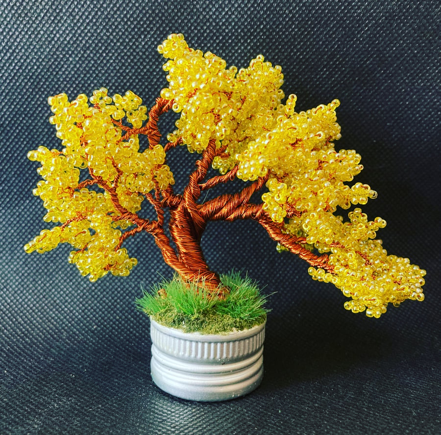 Beaded wire tree sculpture blossom tree 