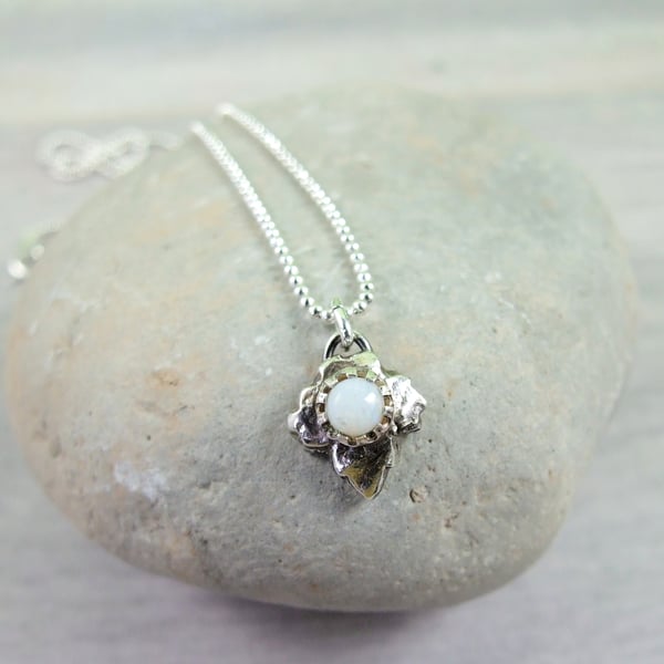 Opal Necklace. Sterling and Recyced Silver Leaf Small Pendant