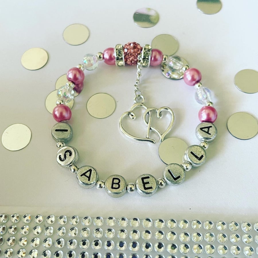 Personalised gift bracelet shamballa pink rhinestone stretch beaded bracelet 