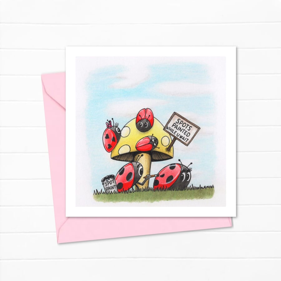 Ladybirds Greeting Card: Ladybugs Painting Their Spots Illustration (219)